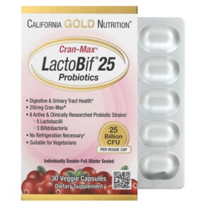 Thực phẩm bổ sung California Gold Nutrition CranMax® LactoBif Probiotics 25 Billion CFU 30 Veggie Caps 898220013340