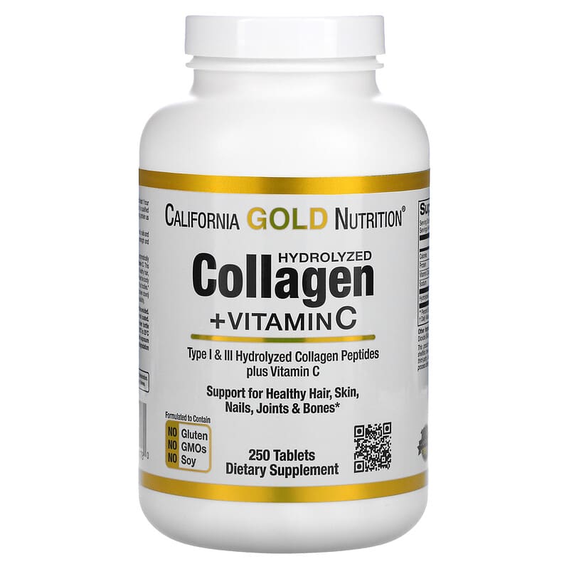 Viên uống collagen thủy phân California Gold Nutrition với Vitamin C loại I & III 250 viên 10 california gold nutrition hydrolyzed collagen peptides vitamin c type i iii 250 tablets 77593 898220011780