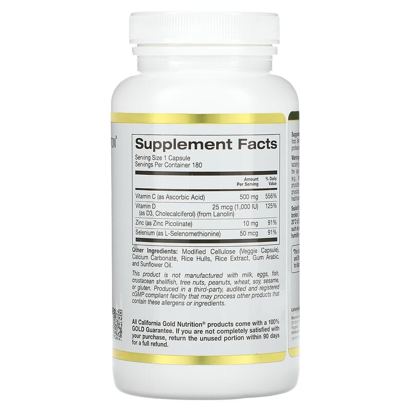 California Gold Nutrition Immune 4 Hỗ Trợ Hệ Miễn Dịch 180 viên chay 2 Thành phần vi chất của California Gold Nutrition Immune 4 Immune System Support 180 Veggie Capsules 898220018567