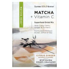 Thực phẩm bổ sung California Gold Nutrition MATCHA ROAD Matcha + Vitamin C - Citrus Ginger 10 Count 898220021604