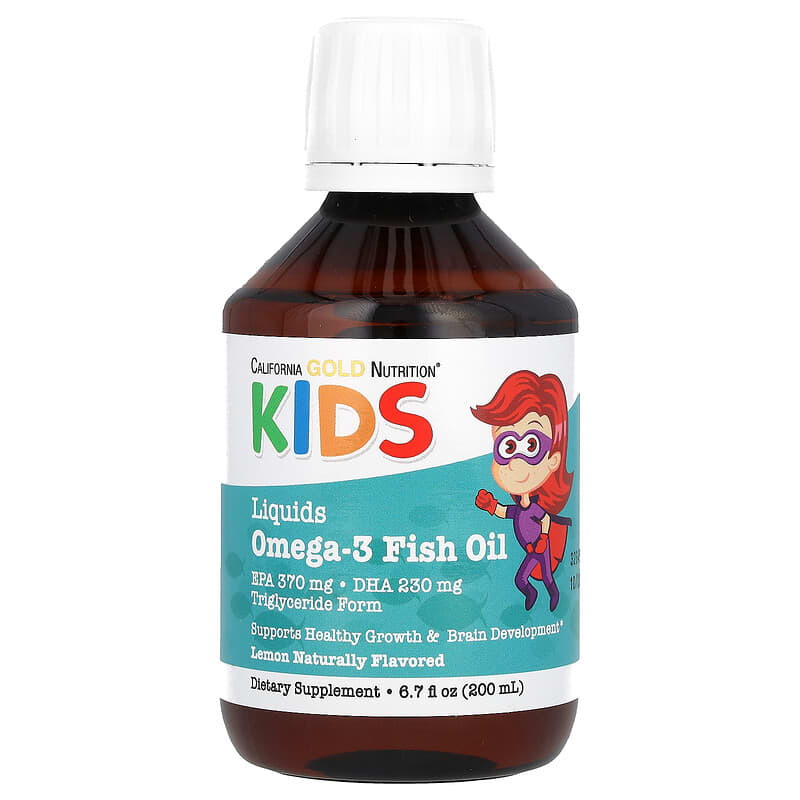California Gold Nutrition, Norwegian Kids Omega-3 Fish Oil, Natural Lemon, 6,7 fl oz. (200 ml) 898220023028