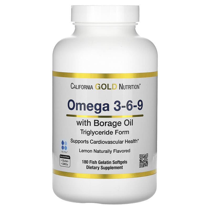 California Gold Nutrition, Omega 3-6-9 Fish Oil with Borage Oil, Norwegian Triglyceride, Natural Lemon, 180 viên 898220023196