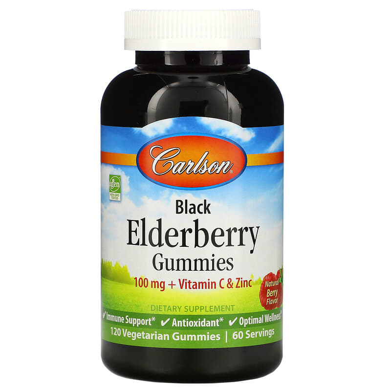 Viên ngậm dâu đen Carlson Black Elderberry Gummies + Vitamin C & Kẽm tự nhiên 50 mg 120 viên chay 10 carlson black elderberry gummies vitamin c zinc natural berry 50 mg 120 vegetarian gummies 103608 088395488108