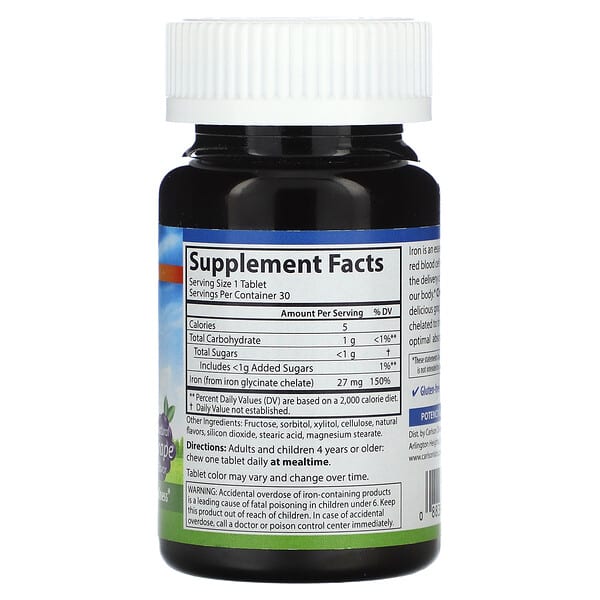 Carlson Chewable Iron Natural Grape 27 mg 30 viên 9 Carlson Chewable Iron Natural Grape 27 mg 30 viên 088395055805