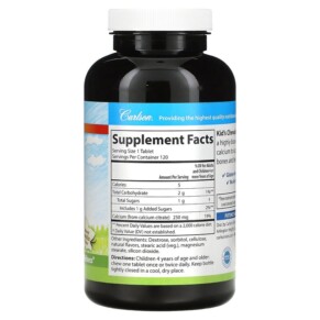 Thành phần vi chất của Carlson Kid's Chewable Calcium Natural Vanilla 250 mg 120 Tablets 088395050848