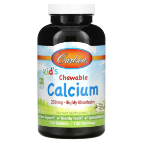Thực phẩm bổ sung Carlson Kid's Chewable Calcium Natural Vanilla 250 mg 120 Tablets 088395050848