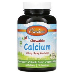 Thực phẩm bổ sung Carlson Kid's Chewable Calcium Natural Vanilla 250 mg 60 Tablets 088395050831