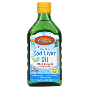 Thực phẩm bổ sung Carlson Kid's Norwegian Cod Liver Oil Natural Lemon 8.4 fl oz (250 ml) 088395013539