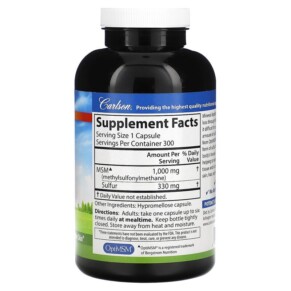 Thành phần vi chất của Carlson MSM Sulfur 1.000 mg 300 Vegetarian Capsules 088395872303