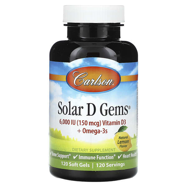 Carlson Solar D Gems® Vitamin D3 + Omega-3s Natural Lemon 120 viên 088395149108