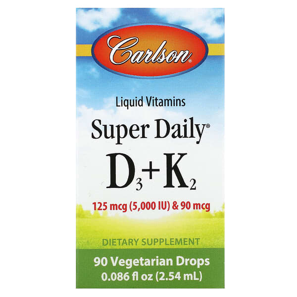 Carlson Super Daily D3 + K2 125 mcg 5.000 IU & 90 mcg 90 Vegetarian Drops 0,086 fl oz 2,54 ml 088395102509