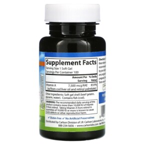 Vitamin A Carlson 7.500 mcg RAE (25.000 IU) 100 viên mềm 3 Thành phần vi chất của Carlson Vitamin A 7.500 mcg RAE (25.000 IU) 100 Soft Gels 088395011313