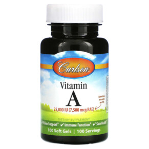 Thực phẩm bổ sung Carlson Vitamin A 7.500 mcg RAE (25.000 IU) 100 Soft Gels 088395011313