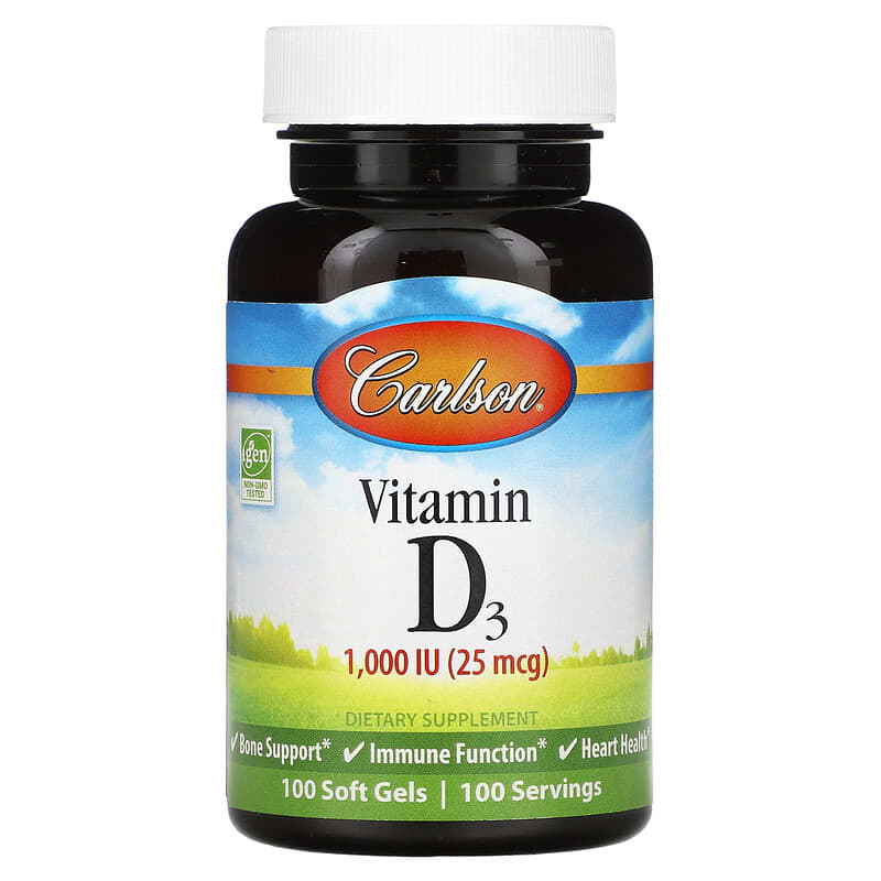 Vitamin D3 Carlson 25 mcg (1.000 IU) 100 viên mềm 10 carlson vitamin d3 25 mcg 1 000 iu 100 soft gels 118430 088395014512