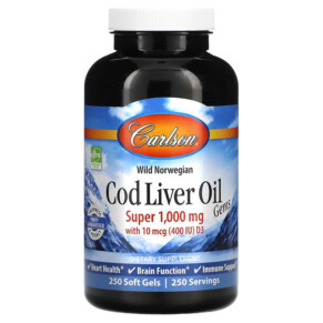 Thực phẩm bổ sung Carlson Wild Norwegian Cod Liver Oil Gems 1.000 mg 250 Soft Gels 088395013027