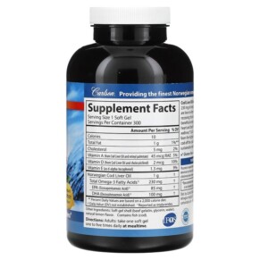 Dầu gan cá tuyết Na Uy Carlson Wild 230 mg 300 viên nang mềm hương chanh tự nhiên 3 Thành phần vi chất của Carlson Wild Norwegian Cod Liver Oil Gems Low Vitamin A Natural Lemon 230 mg 300 Soft Gels 088395013935
