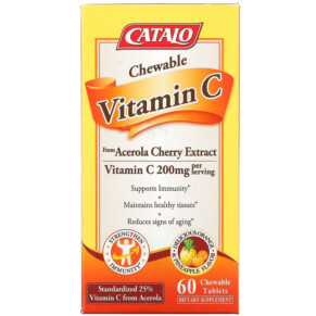 Thực phẩm bổ sung Catalo Naturals Chewable Vitamin C Orange Pineapple 100 mg 60 Chewable Tablets 810399027652