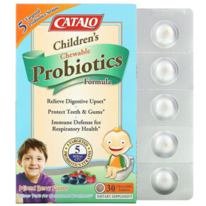 Thực phẩm bổ sung Catalo Naturals Children's Chewable Probiotics Formula Mixed Berry 5 Billion CFU 30 Chewable Tablets 810399027638