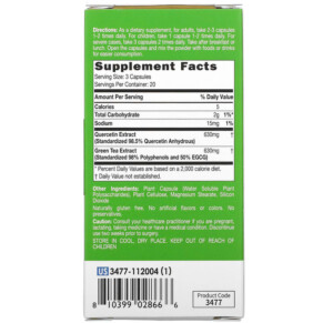 Catalo Naturals Công Thức Bảo Vệ Phổi với Quercetin & Chiết Xuất Trà Xanh 60 viên chay 3 Thành phần vi chất của Catalo Naturals Defense Lung Formula with Quercetin & Green Tea Extract 60 Vegetarian Capsules 810399028666