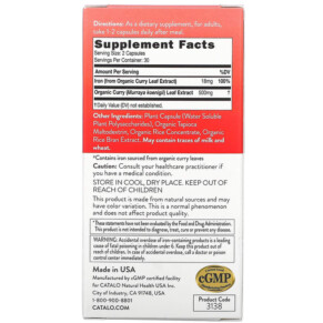 Thành phần vi chất của Catalo Naturals Women's Iron 60 Vegetarian Capsules 810399027584