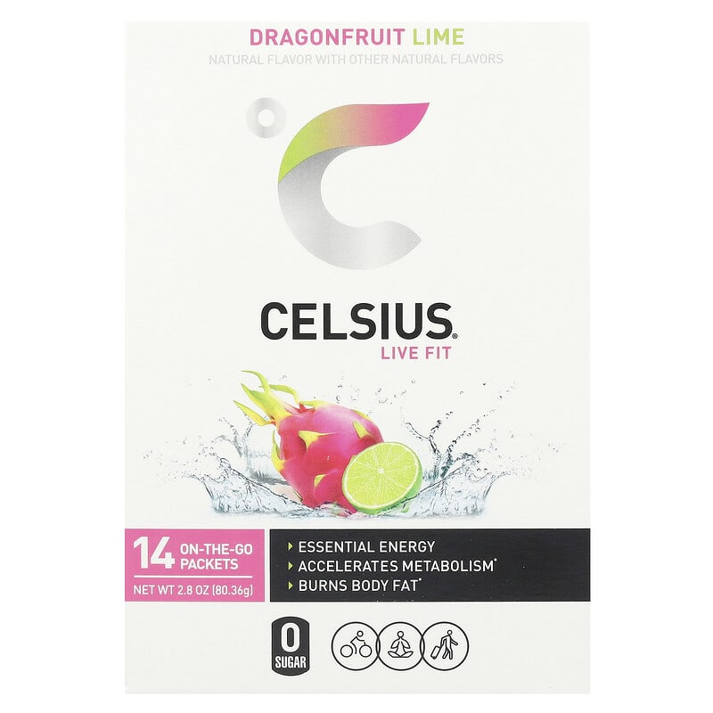 Celsius Live Fit Trà Giải Khát Vị Thanh Long Chanh, 14 gói Tiện Lợi, 0,2 oz (5,74 g) 10 celsius live fit dragonfruit lime 14 on the go packets 0 2 oz 5 74 g each 143308 889392080766