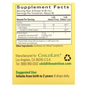 Giọt Probiotic ChildLife Essentials InfantBiotics 2.6 tỷ CFU 0.36 fl oz (10.5 ml) 3 Thành phần vi chất của ChildLife Essentials InfantBiotics Probiotic Drops 2.6 Billion CFU 0.36 fl oz (10.5 ml) 608274166004