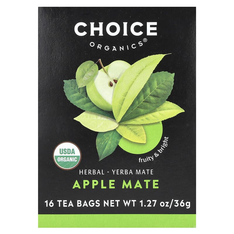 Choice Organic Teas, Herbal Yerba Mate, Apple Mate, 16 Tea Bags, 1,27 oz (36 g) 047445600570