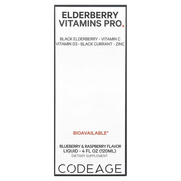 Codeage Elderberry Vitamins Pro Blueberry & Raspberry 4 fl oz 120 ml 853919008670