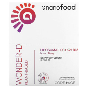 Thực phẩm bổ sung Codeage Nanofood Liposomal D3+K2+B12 Mixed Berry 30 Pouches 0.3 fl oz (10 ml) Each 850026121711