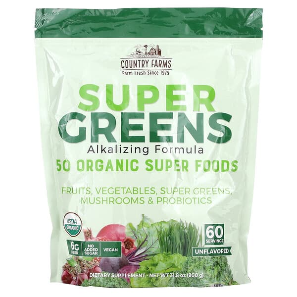 Country Farms Super Greens Alkalizing Formula không mùi vị 31,8 oz 900 g 035046132378