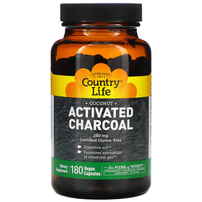 Viên uống than hoạt tính Country Life 260 mg 180 viên thực vật 10 country life activated charcoal 260 mg 180 vegan capsules 68891 015794034933