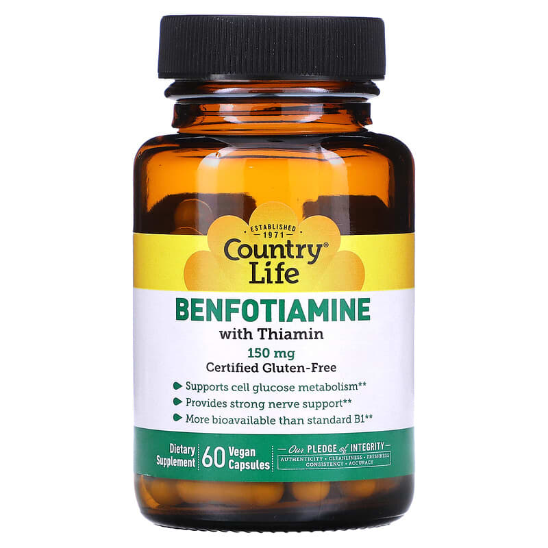 Viên uống Country Life Benfotiamine với Thiamin 150 mg 60 viên thực vật 10 country life benfotiamine with thiamin 150 mg 60 vegan capsules 51093 015794060031