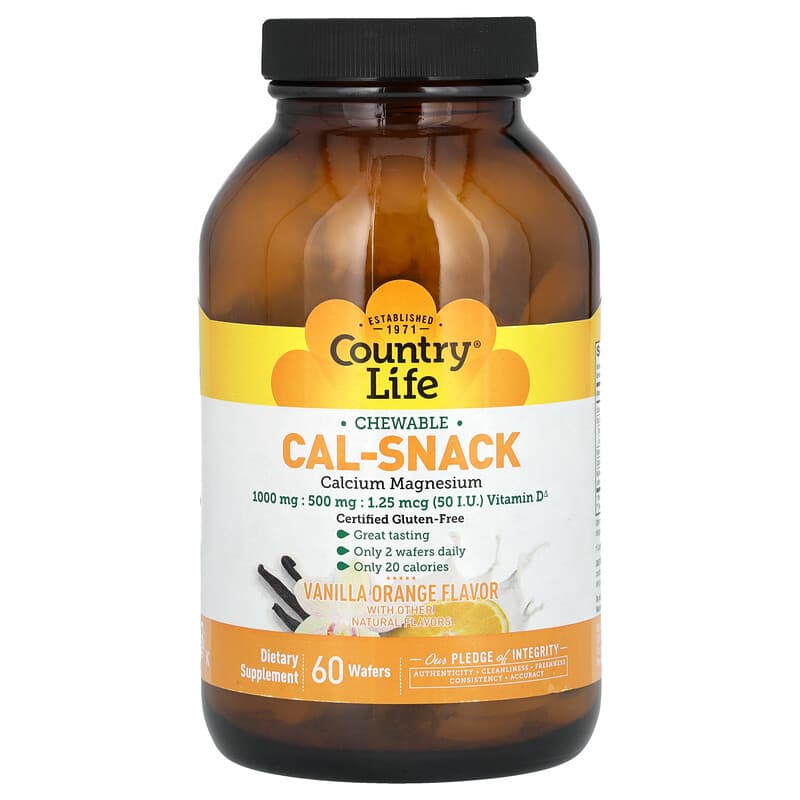 Country Life, Cal-Snack, Chewable Calcium Magnesium, Vanilla Orange, 60 Wafers 015794024637