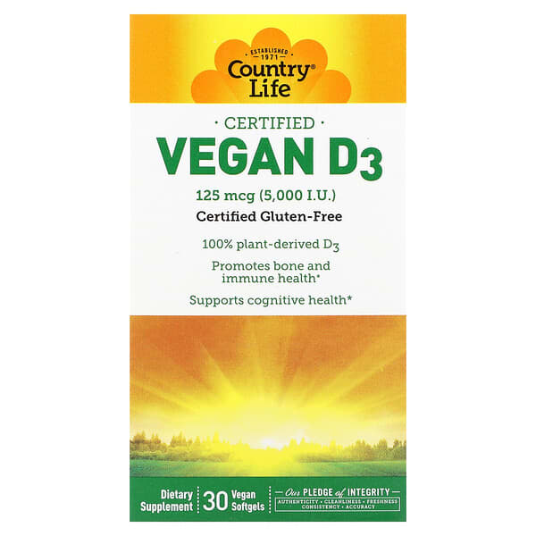 Country Life Certified Vegan D3 125 mcg 5.000 IU 30 viên mềm 10 country life certified vegan d3 125 mcg 5 000 iu 30 vegan softgels 121746 015794058205