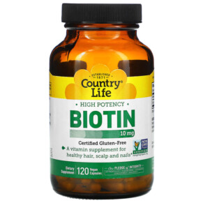 Thực phẩm bổ sung Country Life High Potency Biotin 10 mg 120 Vegan Capsules 015794065081