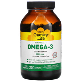 Thực phẩm bổ sung Country Life Natural Omega-3 1.000 mg 200 Softgels 015794044987