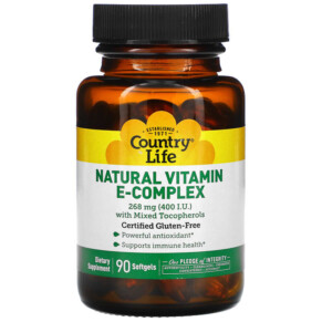 Thực phẩm bổ sung Country Life Natural Vitamin E-Complex with Mixed Tocopherols 268 mg (400 IU) 90 Softgels 015794078326