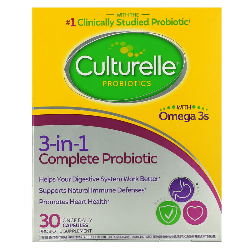Culturelle Probiotics 3 trong 1 Complete Probiotic với Omega 3 30 viên nang dùng một lần mỗi ngày 10 culturelle probiotics 3 in 1 complete probiotic with omega 3s 30 once daily capsules 69811 049100400389