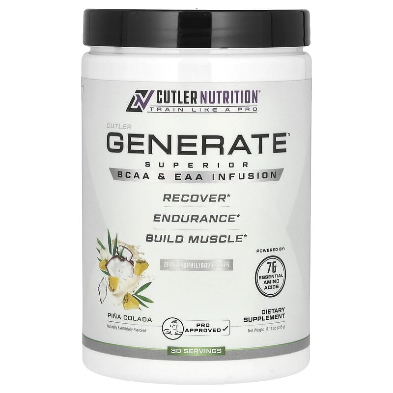 Cutler Nutrition, Generate, Superior BCAA & EAA Infusion, Pina Colada, 11,11 oz (315 g) 850002859164