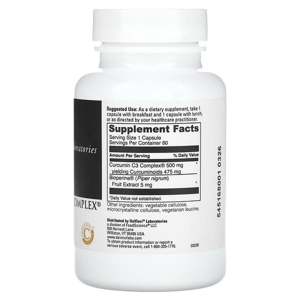 DaVinci Laboratories of Vermont Curcumin C3 Complex 500 mg 60 viên 9 DaVinci Laboratories of Vermont Curcumin C3 Complex 500 mg 60 viên 026664278869