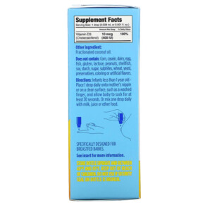 Thành phần vi chất của Ddrops Baby Liquid Vitamin D3 400 IU 90 Drops 0.08 fl oz (2.5 ml) 851228000064