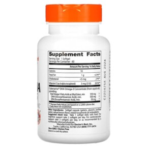 Viên uống DHA Omega-3 từ mực Doctor's Best Calamari 60 viên mềm 3 Thành phần vi chất của Doctor's Best Calamari DHA Omega-3 with Calamarine 60 Softgels 753950002593