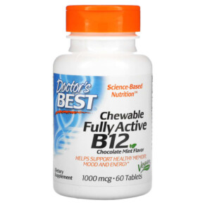 Thực phẩm bổ sung Doctor's Best Chewable Fully Active B12 Chocolate Mint 1.000 mcg 60 Tablets 753950003286