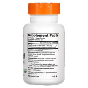Doctor's Best Trans-Resveratrol 600 mg 60 viên chay Tăng Cường Sức Khỏe 3 Thành phần vi chất của Doctor's Best High Potency Trans-Resveratrol 600 600 mg 60 Veggie Caps 753950004160