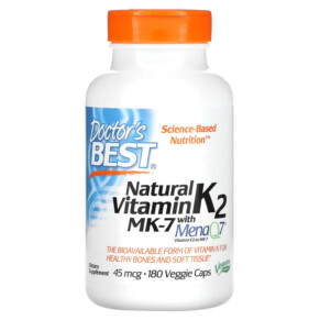 Thực phẩm bổ sung Doctor's Best Natural Vitamin K2 MK-7 with MenaQ7 45 mcg 180 Veggie Caps 753950003569