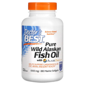 Thực phẩm bổ sung Doctor's Best Pure Wild Alaskan Fish Oil with AlaskOmega 1.000 mg 180 Marine Softgels 753950004177