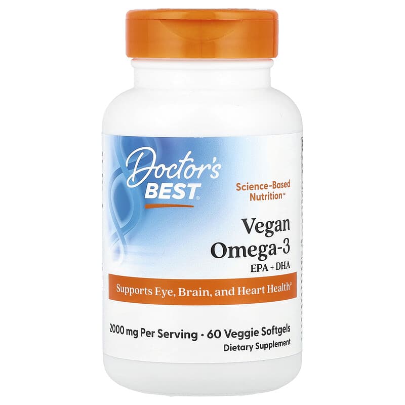 Viên uống Omega-3 thực vật Doctor's Best, EPA+DHA 2000 mg, 60 viên mềm 10 doctor s best vegan omega 3 epa dha 2 000 mg 60 veggie softgels 1 000 mg per softgel 143722 753950006188