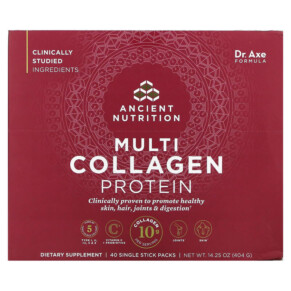 Bột Collagen Đa Dạng Dr. Axe/Ancient Nutrition 40 gói Đơn 0.36 oz (10.1 g)/gói 3 Thành phần vi chất của Dr. Axe / Ancient Nutrition Multi Collagen Protein 40 Single Stick Packets 0.36 oz (10.1 g) Each 858109006320