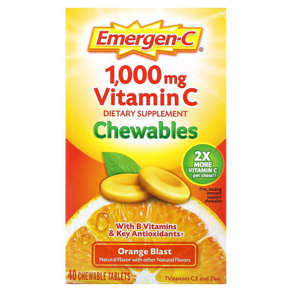Emergen-C Vitamin C Chewables Orange Blast 1.000 mg 40 viên nhai 500 mg/viên 076314324507