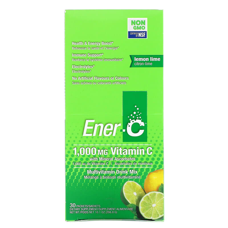 Thành phần vi chất của Ener-C Vitamin C Multivitamin Drink Mix Lemon Lime 1.000 mg 30 Packets 0.3 oz (9.56 g) Each 873024001014